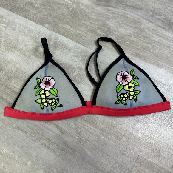 Triangl Floral Denim Neoprene Bikini Top Size Large - Picture 1 of 5